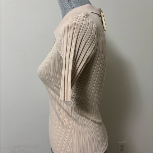 Make Beige Ribbed Polo Top - Picture 5 of 7